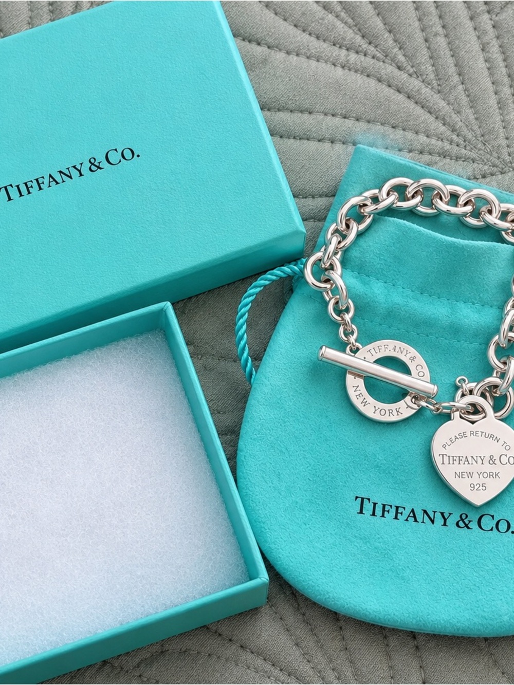 Tiffany & Co. Sterling Silver Toggle Charm Bracelet with Signature Blue Pouch